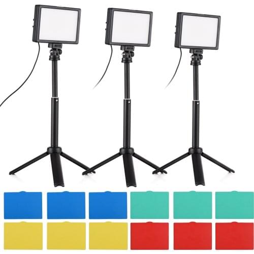 15W LED Video Light Set Desktop Photography Fill Light Bi-Color CRI95 USB Power Supply w/ Color Filters for Vlog Video Shooting