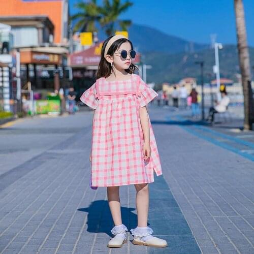 Girls Loose Dress Summer Dress 2021 New Youth Children Summer Plaid Dress Kids Princess Cotton Dress