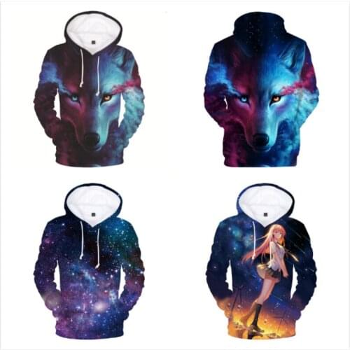 3D Print Colorful Star Girls Wolf Hoodies Sweatshirts Baby Boys Autumn Casual Hooded Adult Tops Sportswear Teenagers Streetwear