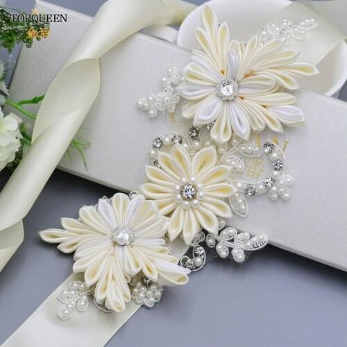 TOPQUEEN S483 Ivory Bridal Belt Party Flower Belt New Bridesmaid Dresses Belt Rhinestone Belt Wedding Accessories Women Sash