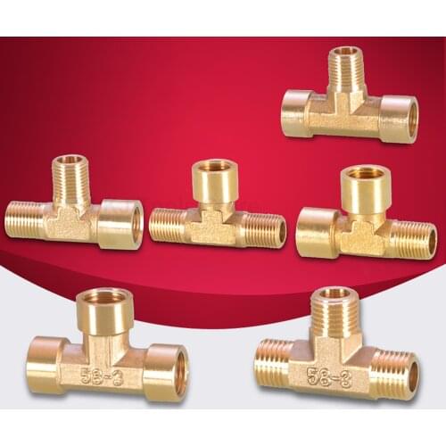 BSP 1/8" 1/4" 3/8" Male/Female Thread Brass 3-way Tee Connector Pneumatic Plumbing Pipe Fitting Water Fuel Gas Copper Adapter