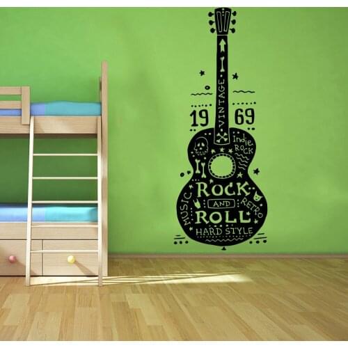 YOYOYU Decal High Quality Wall Decals Guitar Rock and Roll Music Hard Retro Hippies Wall Stickers Vinyl Decor bedroom Art KW-178