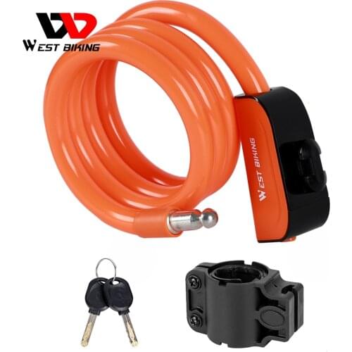 West Biking Bicycle Lock Spiral Steel Cable Steel Cable Coil Bicycle Accessories Bike Lock with 2 Keys for Riding Cycling