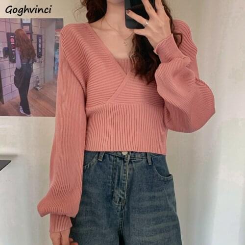 Women Pullovers Fake Two Pieces Knitted Square Collar Short Sweaters Lantern Sleeve Sweet Designed Elegant Tender Shaped Slim Bf