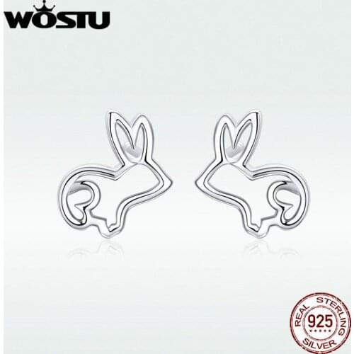 WOSTU Real 925 Sterling Silver Rabbit Carrot Stud Earrings Silver 925 Jewelry For Women Fashion Jewelry Wedding Earrings BKE698