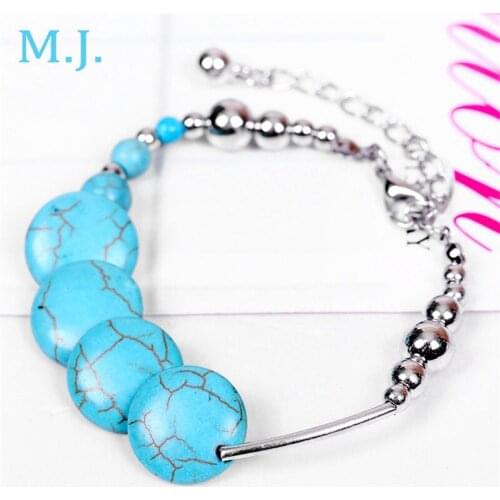 Fashion New Boho Natural Stone Bracelet Women Bohemian Vintage Silver Plated Floating Bead Bracelet Female Jewelry Party Gift