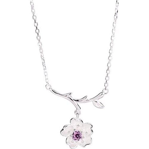 Cherry Blossoms Flower Tree Branches Pendant Necklace Women Elegant Jewelry