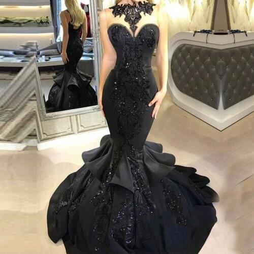 Nude Tulle Black Mermaid Prom Dress Luxury Sleeveless Beading Formal Dresses Long Evening Party Gowns Vestido Gala Largo 2020