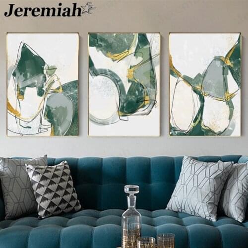 Gold Line Marble Canvas Poster Abstract Green Painting Wall Art Modern Living Room Home Decoration Gift Accessories