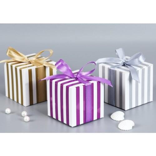 10Pcs/Bag Candy Box Wedding Chocolate Box Baking Package Wedding Party Decorations Wedding Invitations Mini Stripe Gift Box