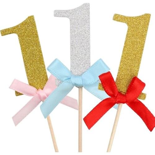 10Pcs First Birthday Gold Silver Cake Topper 1st Party Decorations Baby Boy Girl I AM ONE Year Anniversary Decoration Supplies