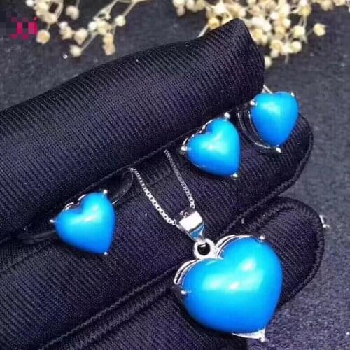 100% Real and Natural Turquoise Jewelry set 925 sterling silver 1pc Ring,1pc Pendant,2pcs Earring