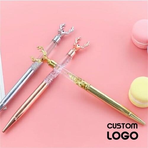 100pcs/Lot New Elk Shape Metal Ballpoint Pens Laser Custom LOGO Free Engraving Ballpoint Pen Stationery New Year Christmas Gifts