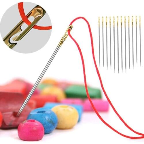 12Pcs/Pack Blind Needle Self-Threading Sewing Needles Elderly Needle-side Hole Household Sewing Stainless Steel Quick Threading