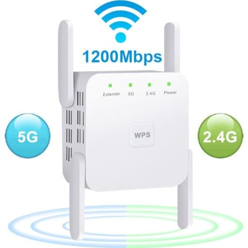 1200M WiFi Signal Booster Access Point EU Plug WiFi Amplifier Repeater 4-Antenna for Office Caring Computer Supplies