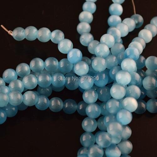 High Quality Light Blue Color 6mm Cat Eyes Round Beads For Fashion Jewelry Making Materials 20Strand /lot