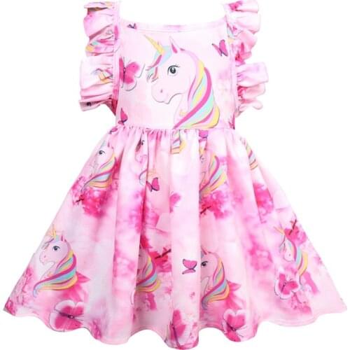 2018 Kids Dresses Girls My Unicorn Children Dresses Rainbow Short Sleeve Princess Party Dress Unicorn Clothes
