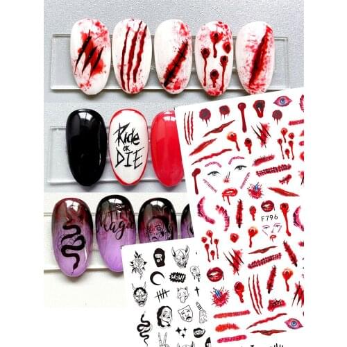2021 Halloween Nail Goth Skull Stickers Pumpkin Self Adhesive Polish Waterproof Long Lasting Nails Decoration Decals Designer