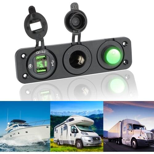 3 IN 1 Toggle Rocker Switch Digital Voltmeter Waterproof DC 12V/24V Dual USB Port LED Switch Panel For Car Marine