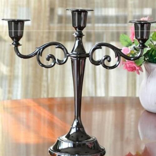 30PCS Bronze 3 Heads Gold-plated Candlestick Vertical Zinc Alloy High Quality Pillar Candlestick