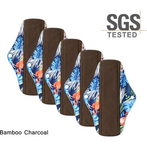 Ohbabyka New Bamboo Reusable Sanitary Pads - Cloth Sanitary Pads | Light Incontinence Pads | Reusable Menstrual Pads - Pack of 5