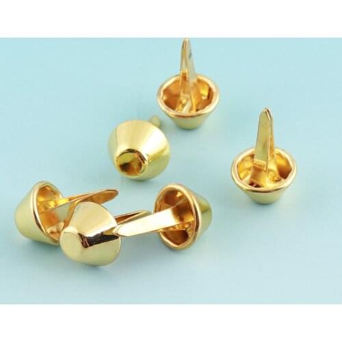 50pcs 11mm Gold Plated Purse Feet Spots Metal Round Spots Cone Spots Nailheads Studs for Bag/ Belt Leather Craft