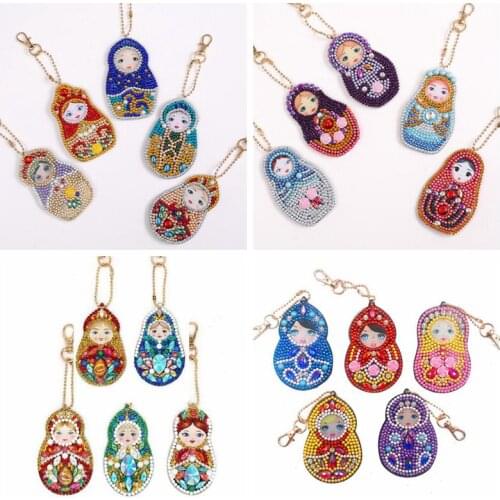 5D DIY Russian doll Full Special Shaped Diamond Painting Keychains Women Bag Pendant Jewelry Key Ring Embroidery Cross Stitch