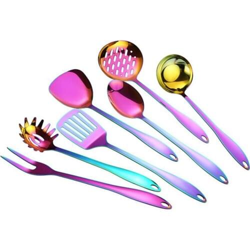 7 PCS Stainless Steel Titanium Plating Kitchenware Sets Cooking Utensils Kitchen Utensil Set Kitchen Tools Cookware LCJ03