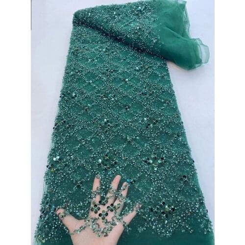African Beaded Lace Fabric 2021 Embroidered Nigerian Lace Fabrics Sequins Lace for Bridal Material French Net Lace