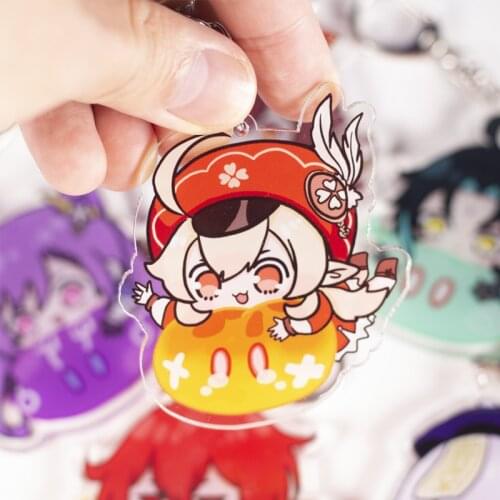 Anime Genshin Impact Keychain Klee Keqing Diluc Xiao Qiqi Bag Transparent Acrylic Bags Pendant Toy Game Keyring Cosplay