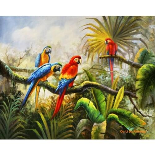 Free shipping impression animal parrot jungle tree landscape oil painting canvas painting prints on canvas decoration picture