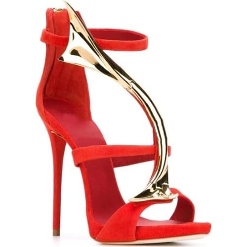 Sexy Summer Gladiator Designer Open Toe High Heel Sandals Women Gold Metal Decor Snake Pumps Heeled Sandals Party Shoes Wedding