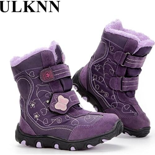 ULKNN Childrens Winter Snow Boots For Baby Girl Shoes Kids Boys Fashion Plus Velvet Warm Waterproof Non-slip Boot TPR Purple