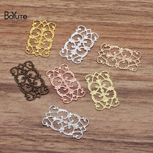 BoYuTe 100Pcs 7 Colors 15*25MM Vintage European Charms DIY Brass Jewelry Materials Filigree Flower Pendant Charms