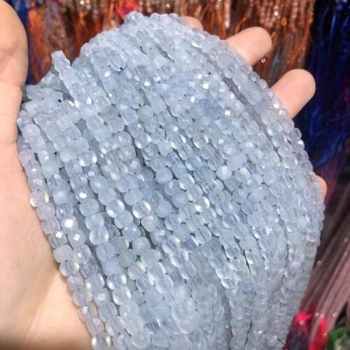 4mm Natural Stone Aquamarines Square Shape Scattered Beads for Women Jewelry Making Necklace DIY Bracelet Accessories Gift
