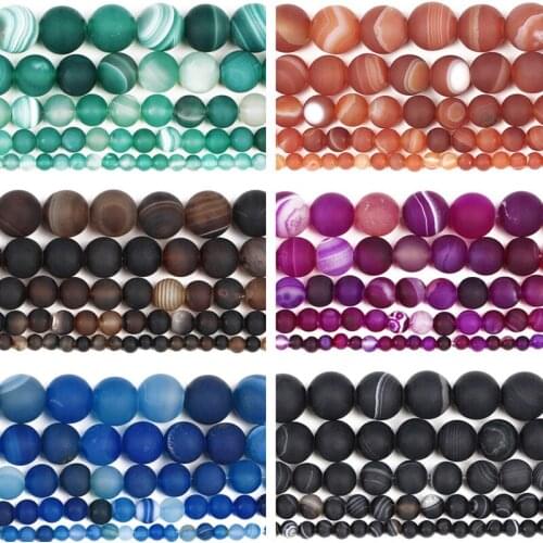 MINHIN Natural Stone Matte Beads Dull Polished Stripes Agates Beads for Jewelry Making 4/6/8/10/12MM Loose Beads Diy Bracelets