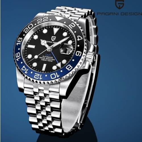 Pagani Design Men‘s Wristwatch Stainless Steel Mechanical Automatic Watches GMT 40mm Business Clock 100M Waterproof Reloj Hombre