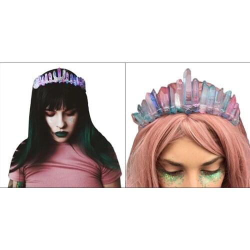 Boho Handmade Bridal Tiara Crown Faux Raw Crystal Rainbow Colorful Aura Headband High Quality and Brand New