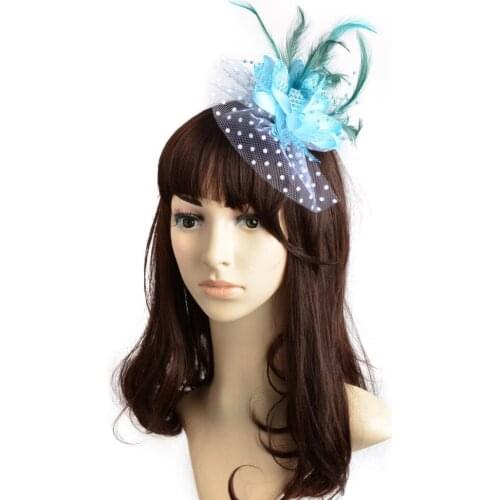 Brand New Blue Net Organza Feather Flower Corsage Hair Clip for Girls Gift Brooch Pin Hairpins Wedding Brides Hair Accessories