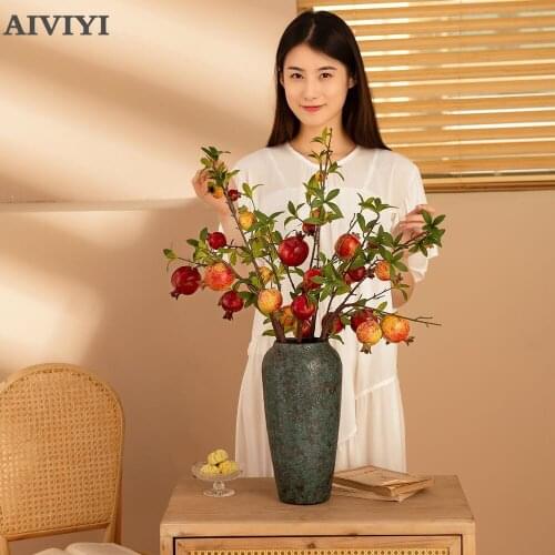 Four Heads PomegrFour Heads Pomegranate Branches Home Living Room Wedding Decoration Plant Wall Material Artificial Foam Flowers