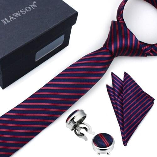 HAWSON Mens Necktie Set with Pocket Square Tie Clip Button Cover Cuff-links for Graduation, Mens Gift, Mens Accessory