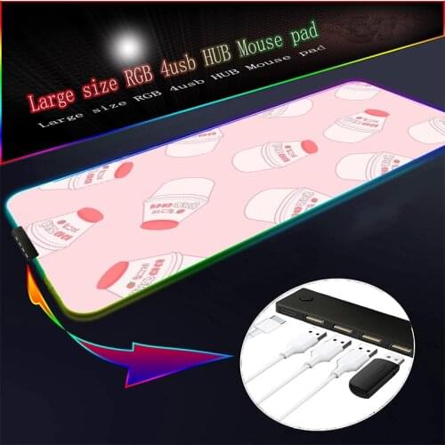 Anime Strawberry Milk RGB Gaming Mouse Pad with 4-Port USB Hub LED Large Size Mousepad Base for Desk Laptop Computer PC Games
