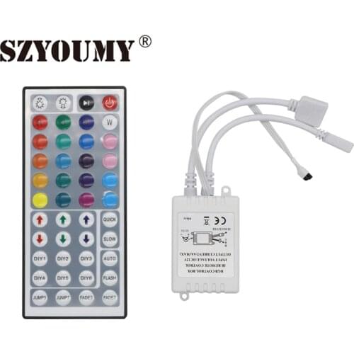 SZYOUMY LED RGB IR Remote Controller DC12V 44 Key Double Output Controller For LED RGB Strip, Can Connect 2pcs Strip