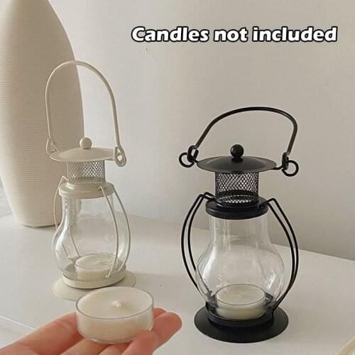Ins Style Simple Retro Wrought Iron Candle Holder Small Lantern Home Decoration Kerosene Lamp Candle
