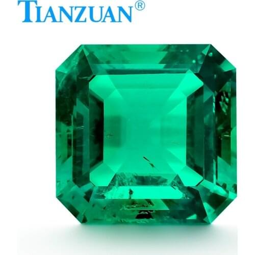 Emerald cut Square shape Created Hydrothermal Columbia Emerald with minor cracks and inclusions inside of it loose gemstone