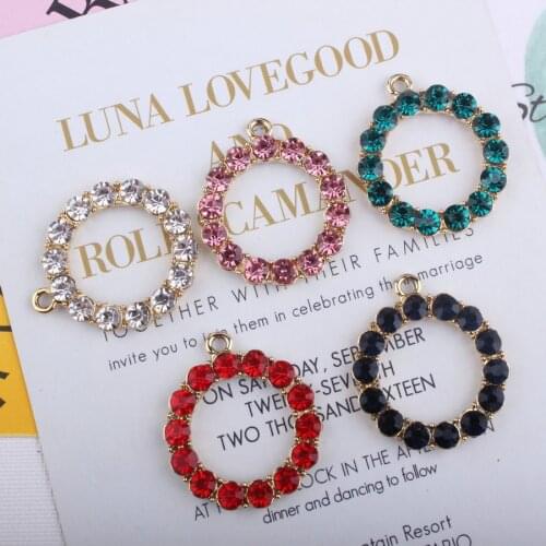 Large rhinestone ring diy Korean jewelry accessories Bright gold Rhinestone alloy small pendant fashion Pendant accessories