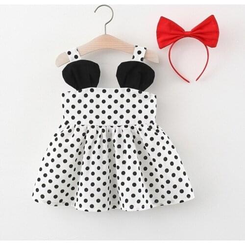 Newborn Baby Girls 2-Piece Set Summer Sleeveless Bowtie Dot Dress+Headband Infant Baby Girl Clothing Outfit Cute Funny Style