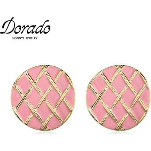 Dorado Korean Round Button Stud Earring for Women Girls Simple Fashion Party Circle Pink Lacquer Jewelry Brincos Accessories
