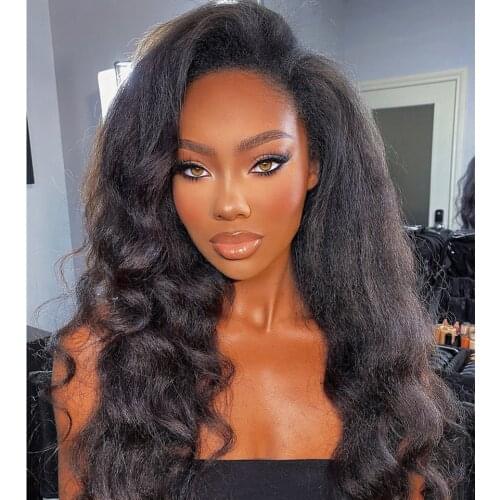 Brown Kinky Straight Wigs Lace Front Human Hair Wigs For Women Remy Peruvian 180% Natural PrePlucked Yaki Boday Wave Human Wigs