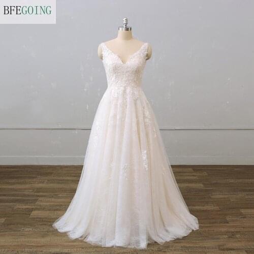 Ivory Lace Appliques V-Neck Sleeveless Bridal Gown Floor-Length A-Line Wedding Dress Custom Made